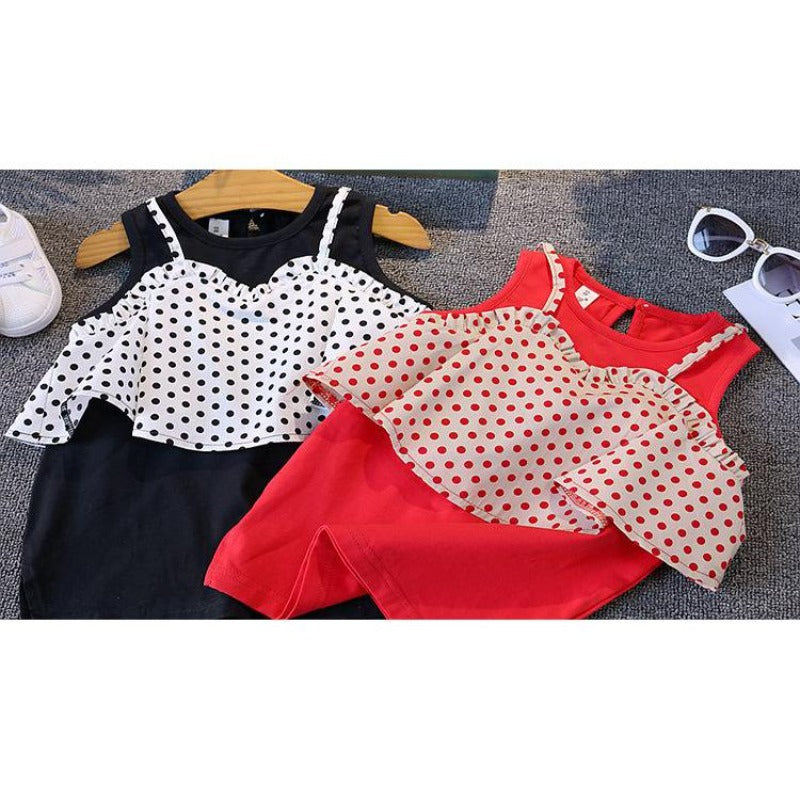 [507110-BLACK] - Dress Kutung Fashion Anak Perempuan - Motif Polkadot Plain