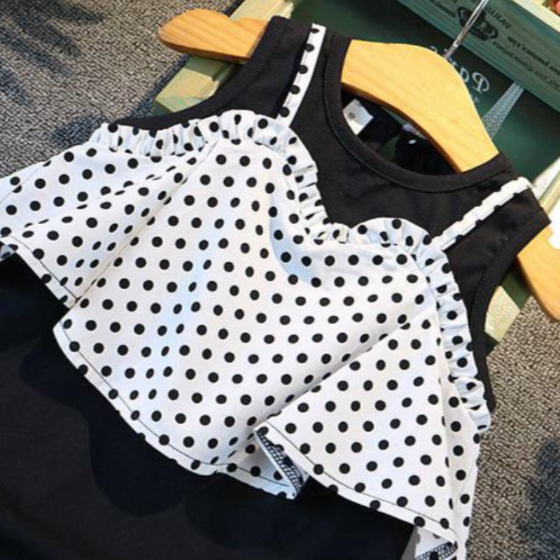 [507110-BLACK] - Dress Kutung Fashion Anak Perempuan - Motif Polkadot Plain