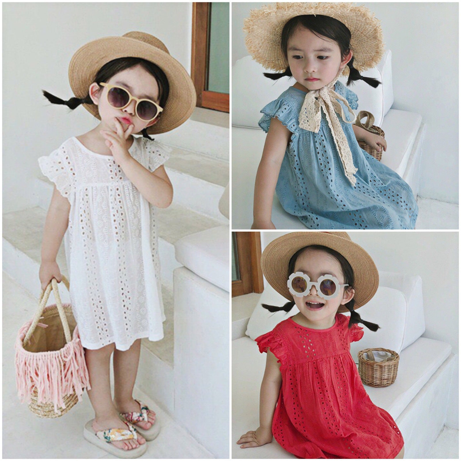 [507161-RED] - Dress Fashion Anak Perempuan - Motif Porous Flowers