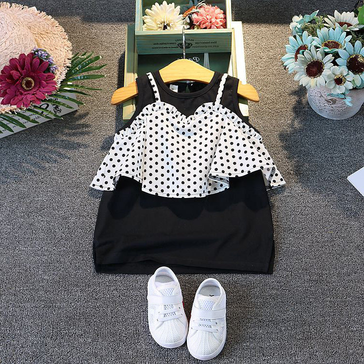 [507110-BLACK] - Dress Kutung Fashion Anak Perempuan - Motif Polkadot Plain