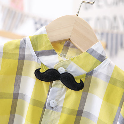 [368282-YELLOW] - Setelan Kemeja Suspender Anak - Motif Mustache Tie