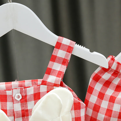 [352165-RED WHITE] - Setelan 3D Anak Perempuan High Fashion - Motif Gingham Wings