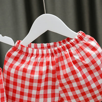 [352165-RED WHITE] - Setelan 3D Anak Perempuan High Fashion - Motif Gingham Wings