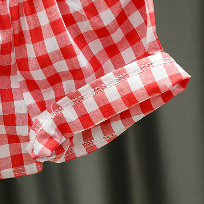 [352165-RED WHITE] - Setelan 3D Anak Perempuan High Fashion - Motif Gingham Wings