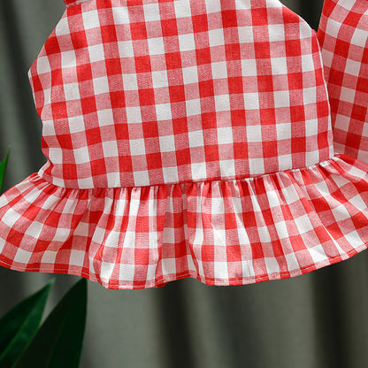 [352165-RED WHITE] - Setelan 3D Anak Perempuan High Fashion - Motif Gingham Wings