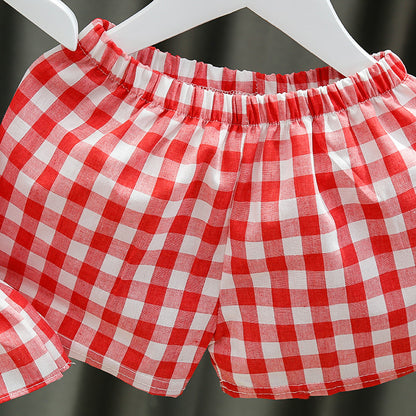 [352165-RED WHITE] - Setelan 3D Anak Perempuan High Fashion - Motif Gingham Wings