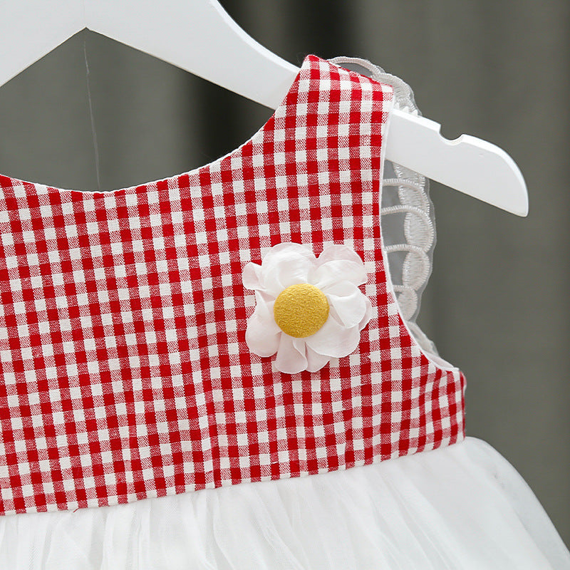 [352181-RED] - Dress Import 3D Anak Perempuan High Fashion - Motif Gingham Butterfly Wings