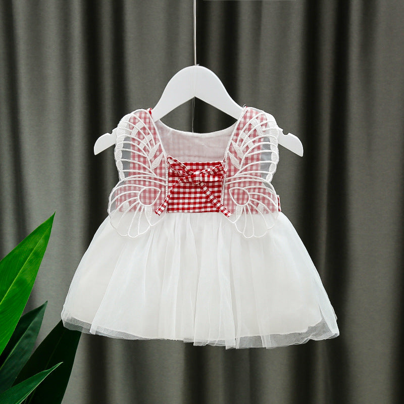 [352181-RED] - Dress 3D Anak Perempuan High Fashion - Motif Gingham Butterfly Wings