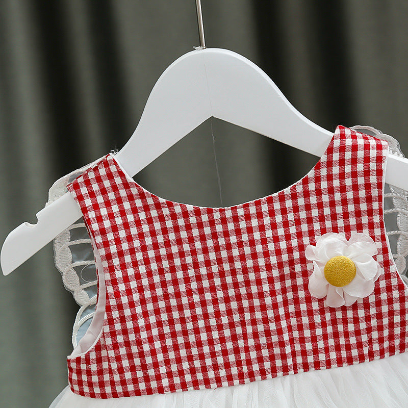 [352181-RED] - Dress 3D Anak Perempuan High Fashion - Motif Gingham Butterfly Wings