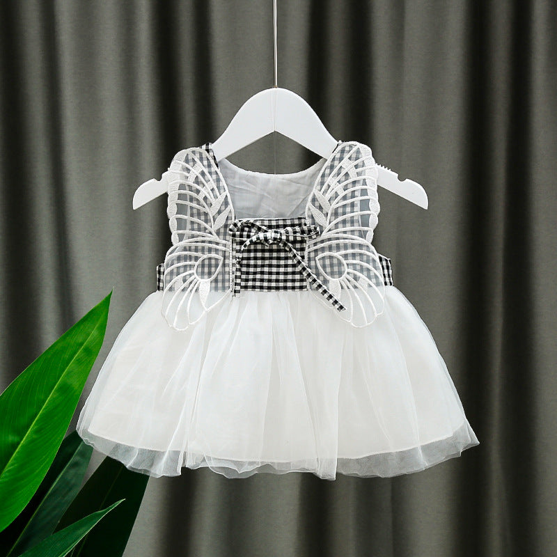 [352181-BLACK] - Dress 3D Anak Perempuan High Fashion - Motif Gingham Butterfly Wings