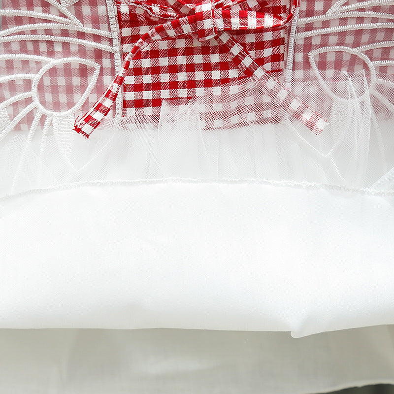 [352181-RED] - Dress 3D Anak Perempuan High Fashion - Motif Gingham Butterfly Wings