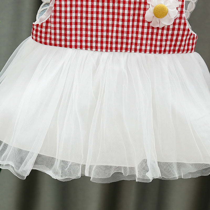 [352181-RED] - Dress 3D Anak Perempuan High Fashion - Motif Gingham Butterfly Wings