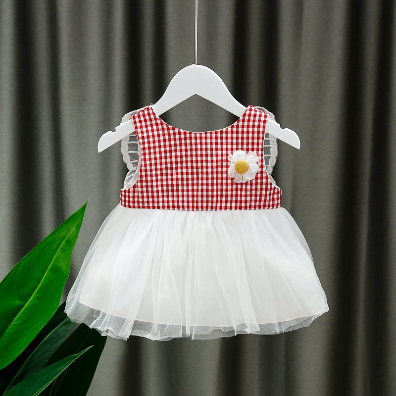 [352181-RED] - Dress 3D Anak Perempuan High Fashion - Motif Gingham Butterfly Wings