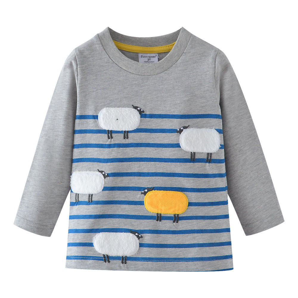 [357360] - Kaos Anak / Baju Atasan Summer Anak Trendi - Motif Bordir Striped Sheep