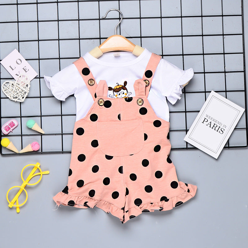 [368269-PEACH] - Setelan Overall Sweet Anak Perempuan - Motif Polkadot Woman