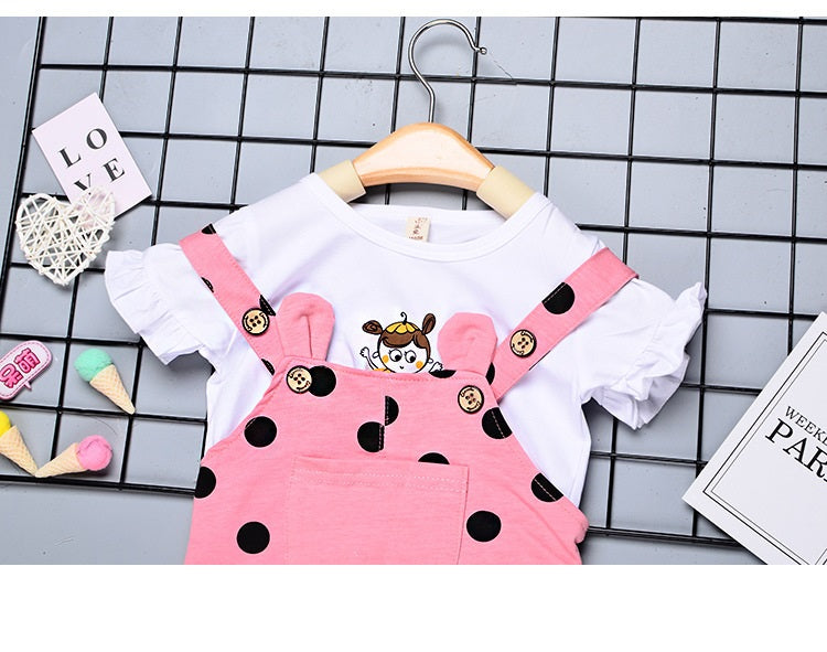 [368269-PEACH] - Setelan Overall Sweet Anak Perempuan - Motif Polkadot Woman