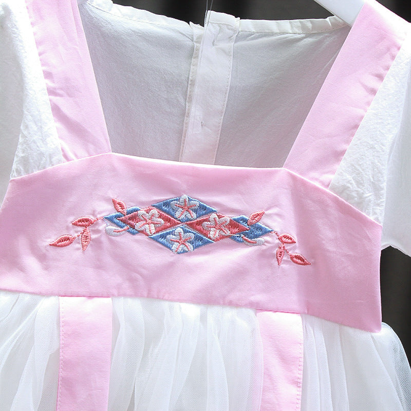 [352191-PINK WHITE] - Dress Anak Perempuan Kawai Style - Motif Cultural Style