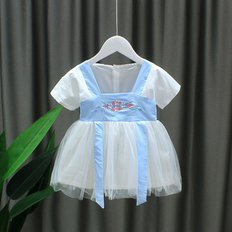 [352191-BLUE WHITE] - Dress Anak Perempuan Kawai Style - Motif Cultural Style
