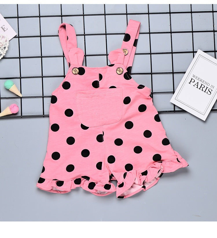 [368269-PEACH] - Setelan Overall Sweet Anak Perempuan - Motif Polkadot Woman