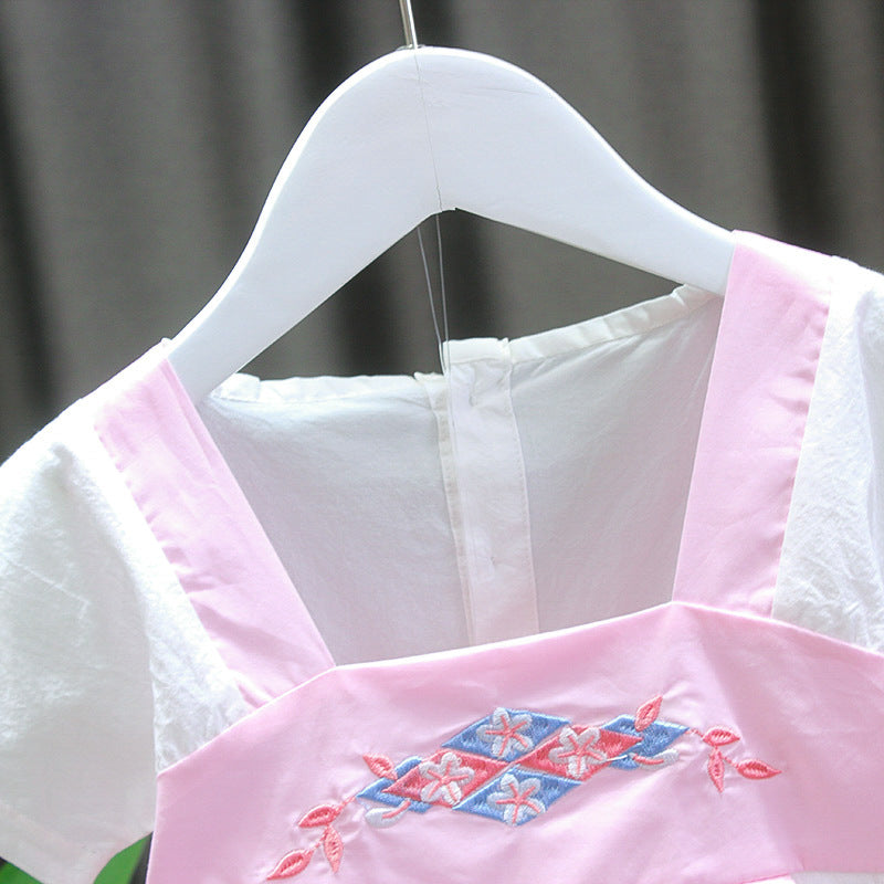 [352191-PINK WHITE] - Dress Anak Perempuan Kawai Style - Motif Cultural Style