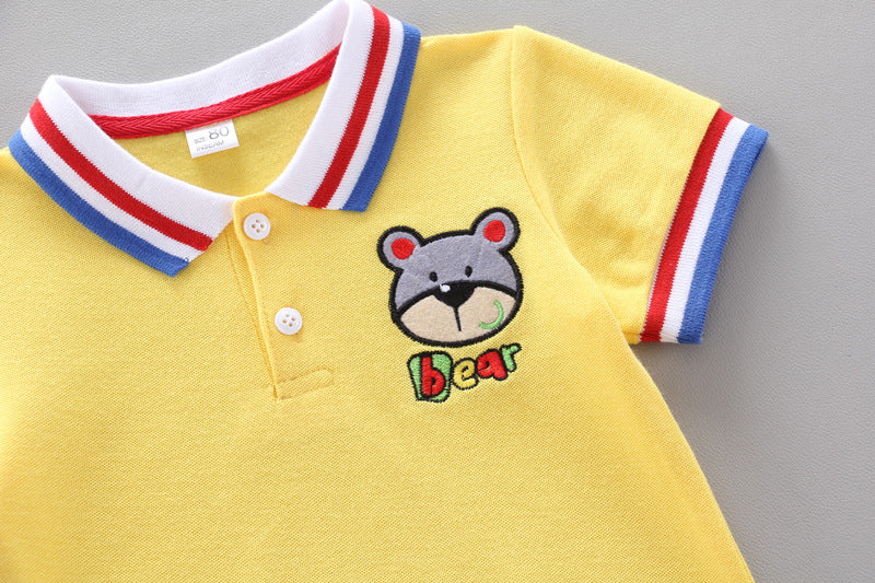 [368145-WHITE] - Setelan Kaos Kerah Anak Fashionable - Motif Bear List