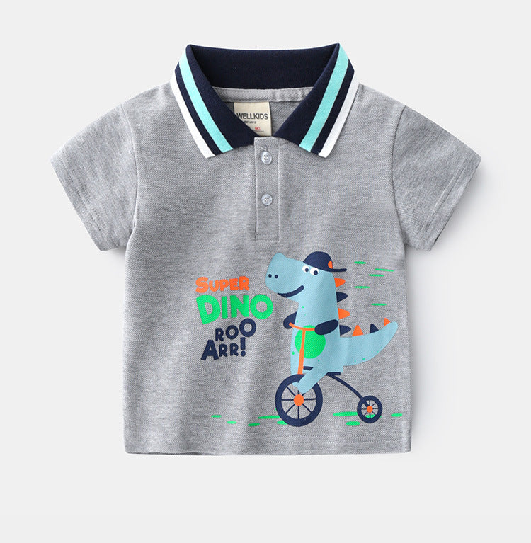 [513148] - Atasan Kaos Polo Fashion Anak Import - Motif Dino Bike