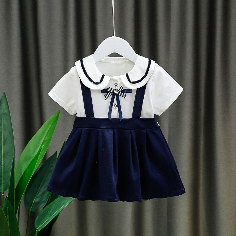 [352210-NAVY] - Dress Anak Perempuan Kawai Style - Motif School Pattern