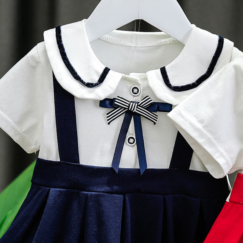[352210-NAVY] - Dress Anak Perempuan Kawai Style - Motif School Pattern