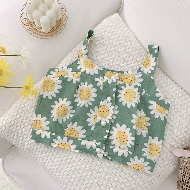 [363196-GREEN] - Setelan Import Fashion Trend Anak Perempuan - Motif Sunflower Pattern