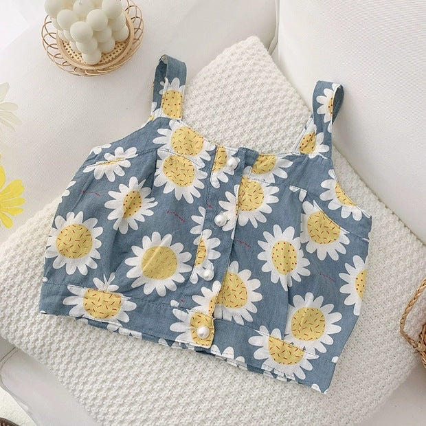 [363196-GRAY BLUE] - Setelan Import Fashion Trend Anak Perempuan - Motif Sunflower Pattern