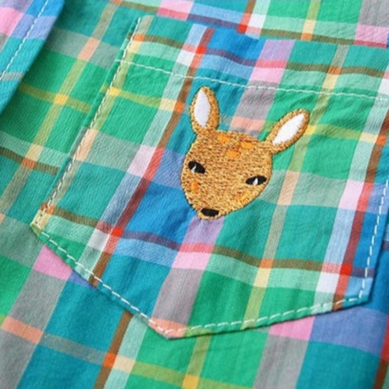 [513475] - Baju Atasan Import Kemeja Anak - Motif Box Deer