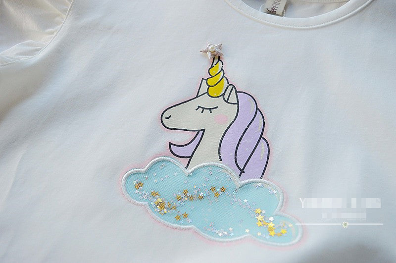 [363260-WHITE PINK] - Setelan Fashion Trend Anak Perempuan - Motif Unicorn Tutu