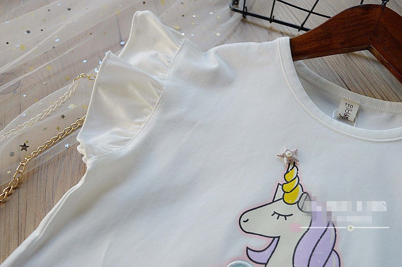 [363260-WHITE PINK] - Setelan Fashion Trend Anak Perempuan - Motif Unicorn Tutu