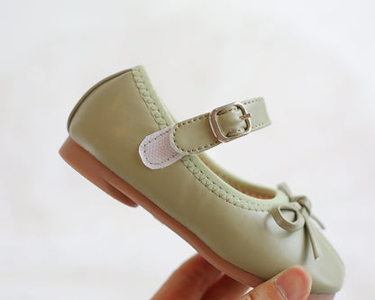 [381113-GREEN] - Sepatu Flat Shoes Import Anak - Motif Synthetic Ribbons