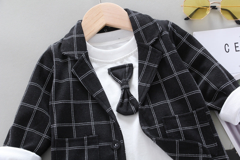 [368191-BLACK] - 3 In 1 Setelan Formal Keren Anak - Motif Bow Tie Tattersall