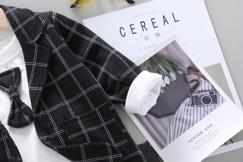[368191-BLACK] - 3 In 1 Setelan Formal Keren Anak - Motif Bow Tie Tattersall