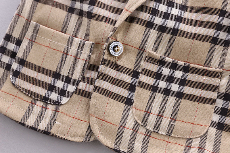 [368240-BEIGE STRIPE] - 3 In 1 Setelan Formal Anak - Motif Ready Tartan Plaid