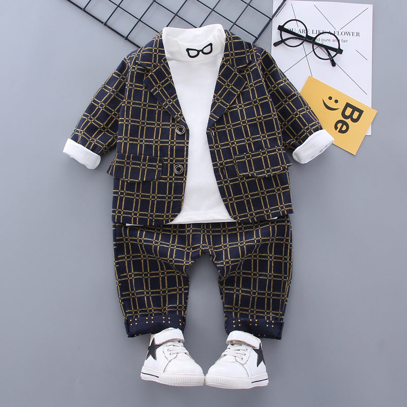 [368237-YELLOW STRIPE] - Setelan Formal Keren 3 In 1 Anak - Motif Gingham Style
