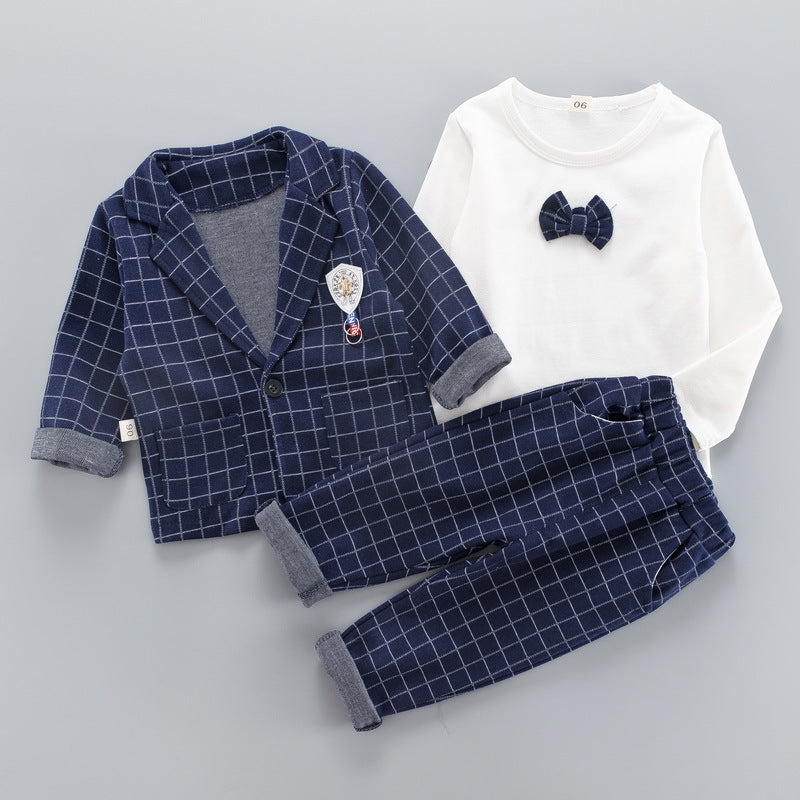[368242-GRAY] - Setelan Formal 3 In 1 Keren Anak - Motif Windowpane Bow Tie