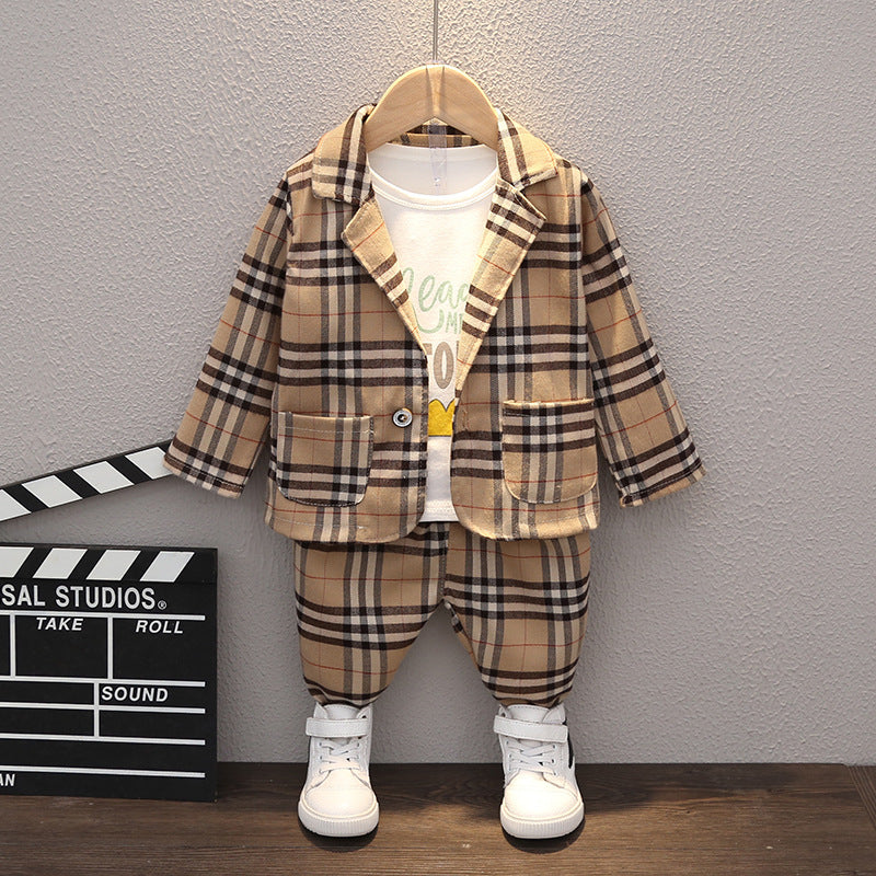 [368240-KHAKI STRIPE] - 3 In 1 Setelan Formal Anak - Motif Ready Tartan Plaid