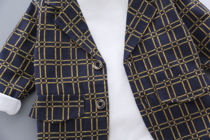 [368237-YELLOW STRIPE] - Setelan Formal Keren 3 In 1 Anak - Motif Gingham Style