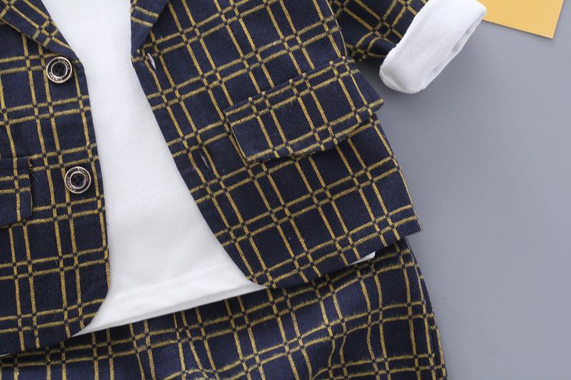 [368237-YELLOW STRIPE] - Setelan Formal Keren 3 In 1 Anak - Motif Gingham Style