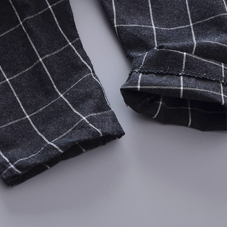 [368238-BLACK GRAY STRIPE] - Setelan Formal Keren 3 In 1 Anak - Motif Windowpane Style