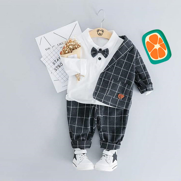 [368238-BLACK GRAY STRIPE] - Setelan Formal Keren 3 In 1 Anak - Motif Windowpane Style