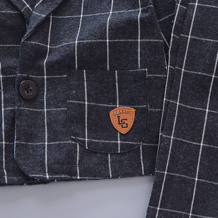 [368238-BLACK GRAY STRIPE] - Setelan Formal Keren 3 In 1 Anak - Motif Windowpane Style