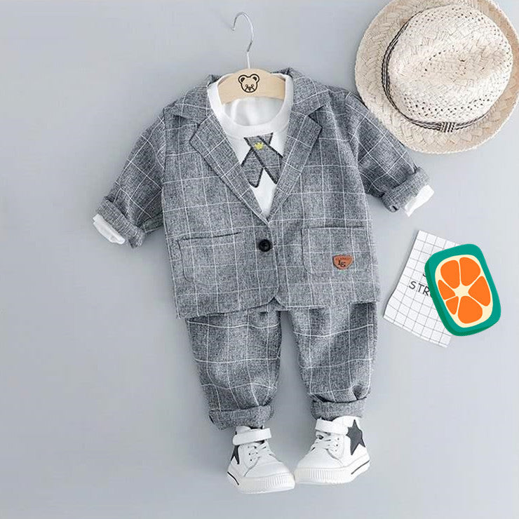 [368238-GRAY STRIPE] - Setelan Formal Keren 3 In 1 Anak - Motif Windowpane Style
