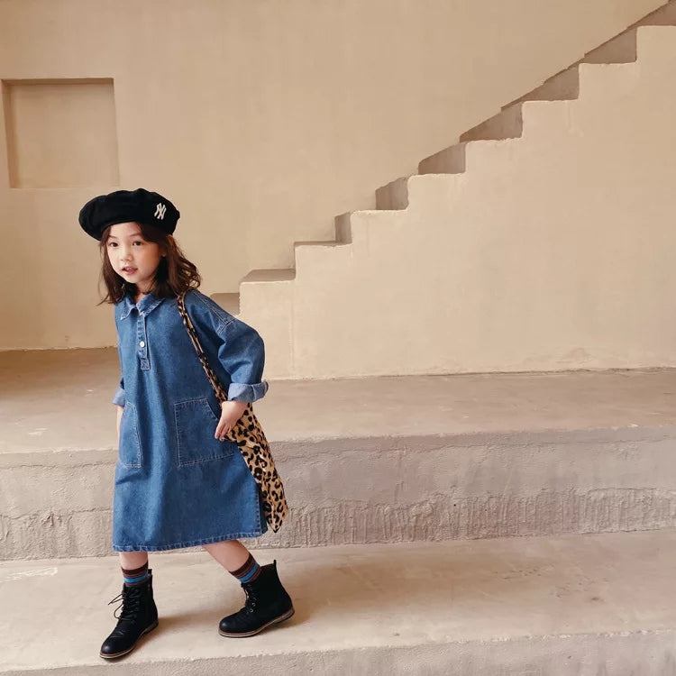 [507385] - Dress Fashion Anak Perempuan Import - Motif Denim