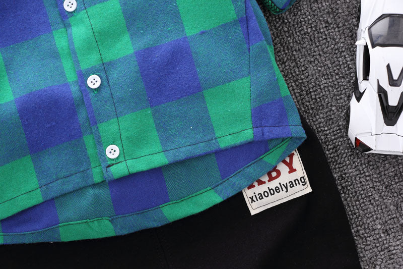 [368283-BLUE GREEN] - Setelan Kemeja Anak - Motif Gingham Classic