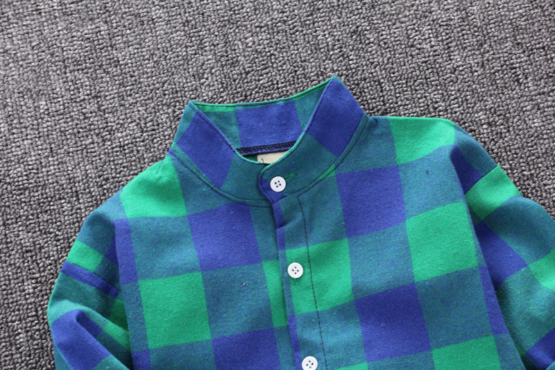 [368283-BLUE GREEN] - Setelan Kemeja Anak - Motif Gingham Classic
