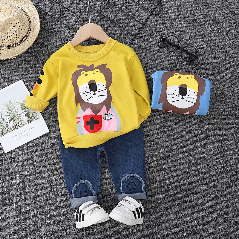 [368290-YELLOW] - Setelan Sweater Fashion Anak - Motif Adult Lion